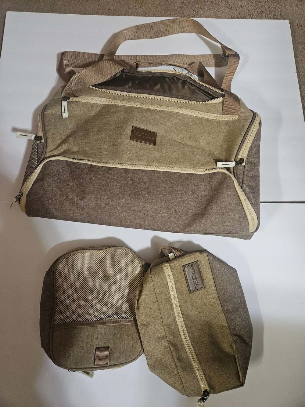 Bella Russo 3-Piece Travel Duffle Bag Set with Toiletry Pouches Khaki Brown